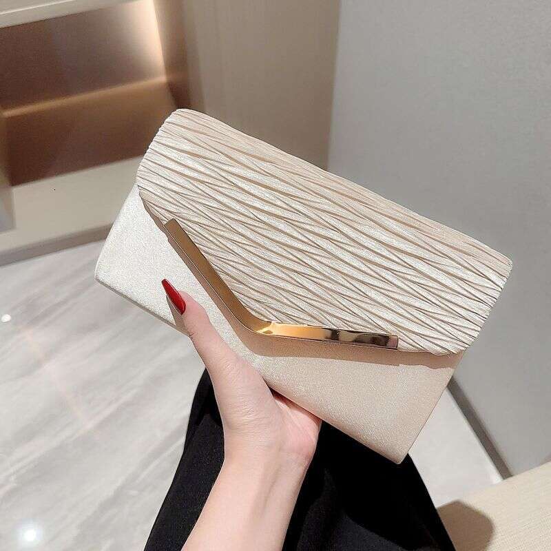 Ladies Satin Socialite Temperament Flip Handbag, Formal Dress Bag, Pleated Design Banquet Handbag