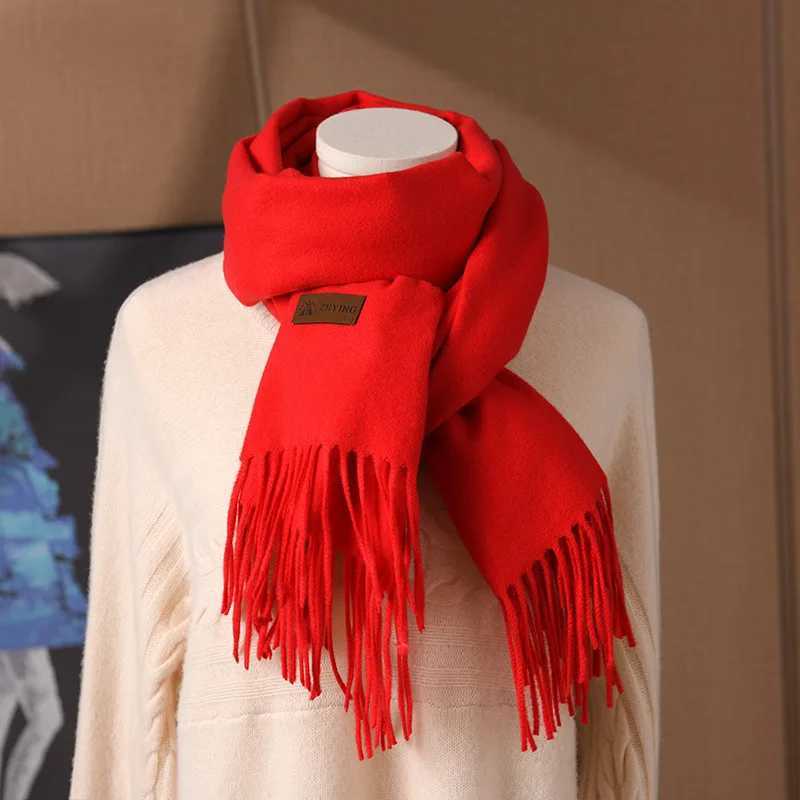 2024 Solid Color Cashmere Scarf Women Thick Warm Winter Autumn Shls Wrs Tassel Female Blanket Echarpe Bufanda HijabXJ250905