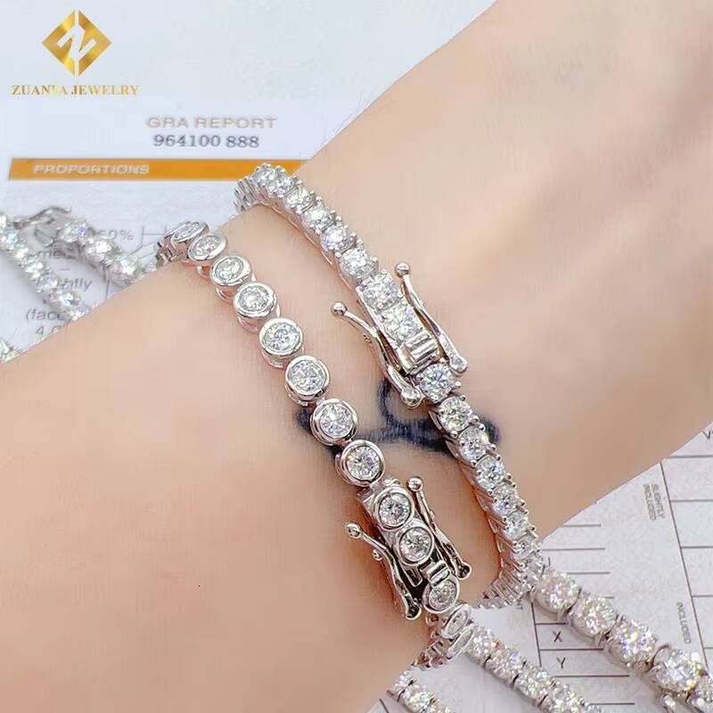 Wholesale 925 Silver 3mm Diamond Hiphop Jewelry VVS Moissanite Necklace Bezel Setting Moissanite Tennis Chain Necklace