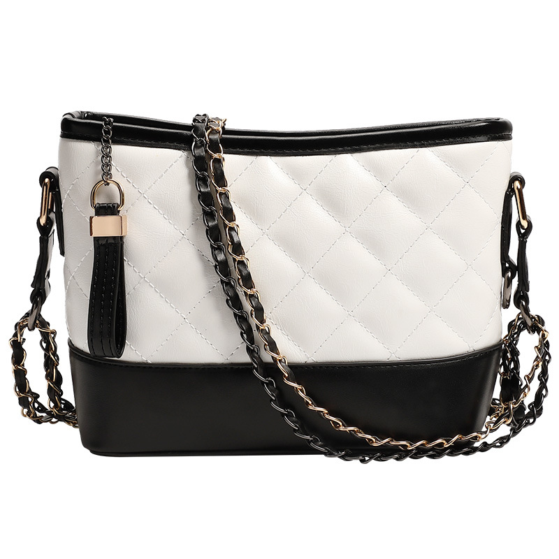 2025 New Women's With Stray Back And Double Color Chain Niche Single Shoulder Crossbody Dia Grid Bag, Water Bucket Bag fashion Designer