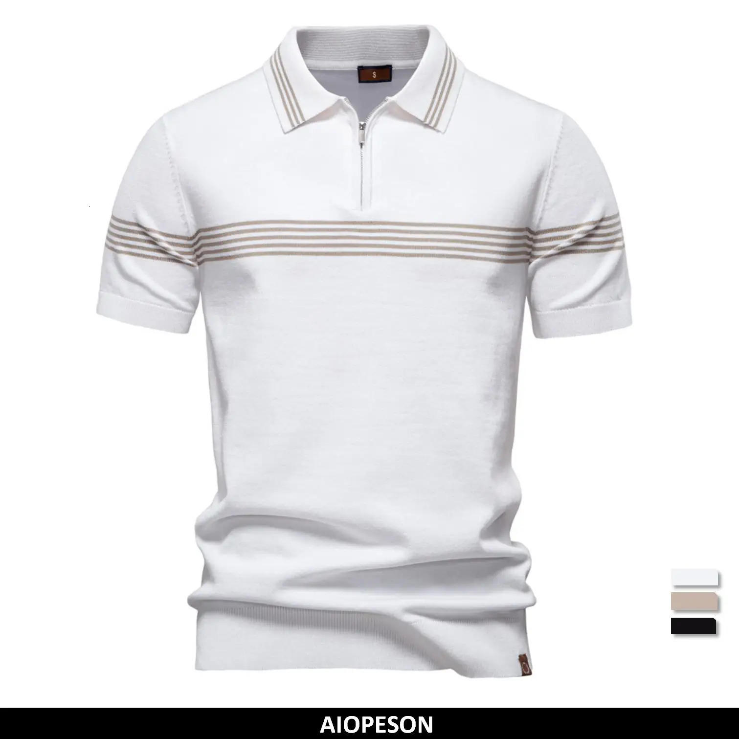 Mens Slim Fit Solid Striped Business Casual Polo Shirts Breathable Short Sleeve Comfort Top for Office Social Summer 250905