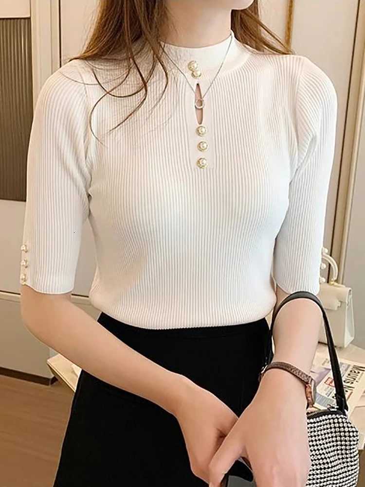 Tops Pull Femme Casual Slim Female Pullover Knitted Clothes 2025 Spring Autumn Korean Fashion Solid Sweater Women Short Sleeve Z250905