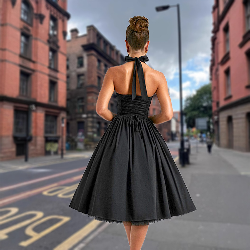 2025 Style Sexy Womens New Sleeveless OffShoulder Tie Strap Slim Pleated Dress