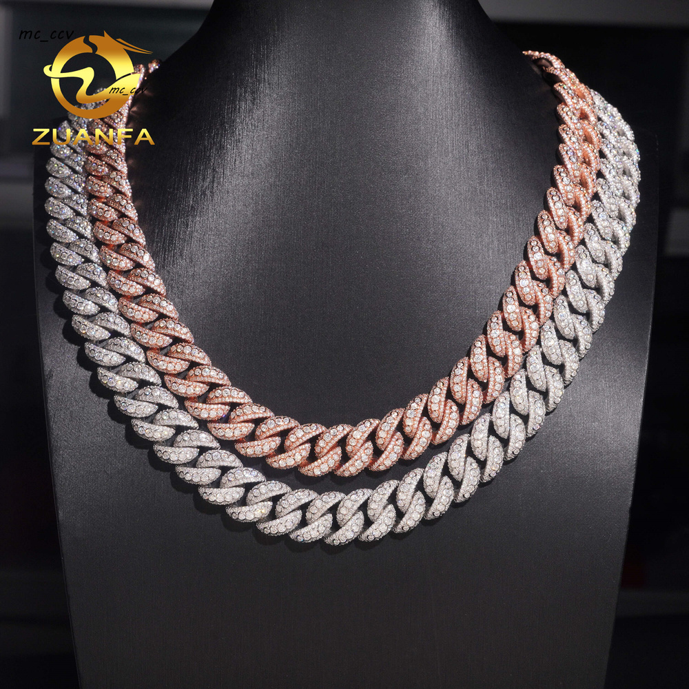 Trendy 15mm Moissanite Hip Hop Style Jewelry 925 Silver Necklace Iced Out VVS Moissanite Diamond Cuban Link Chain Bracelet