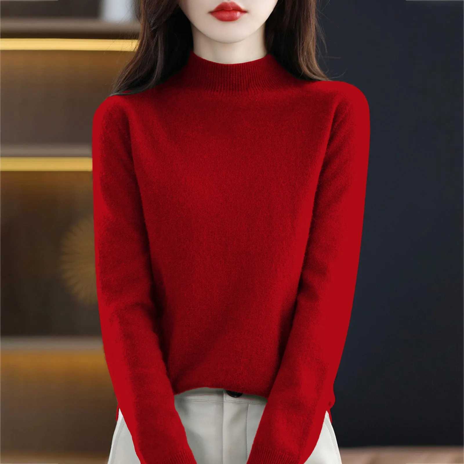 100 Pure Wool HalfNeck Pullover In Autumn And Winter New Cashmere Sweater WomenS Casual Knit Top Warm Jumper Tops 17 Colors Z250905