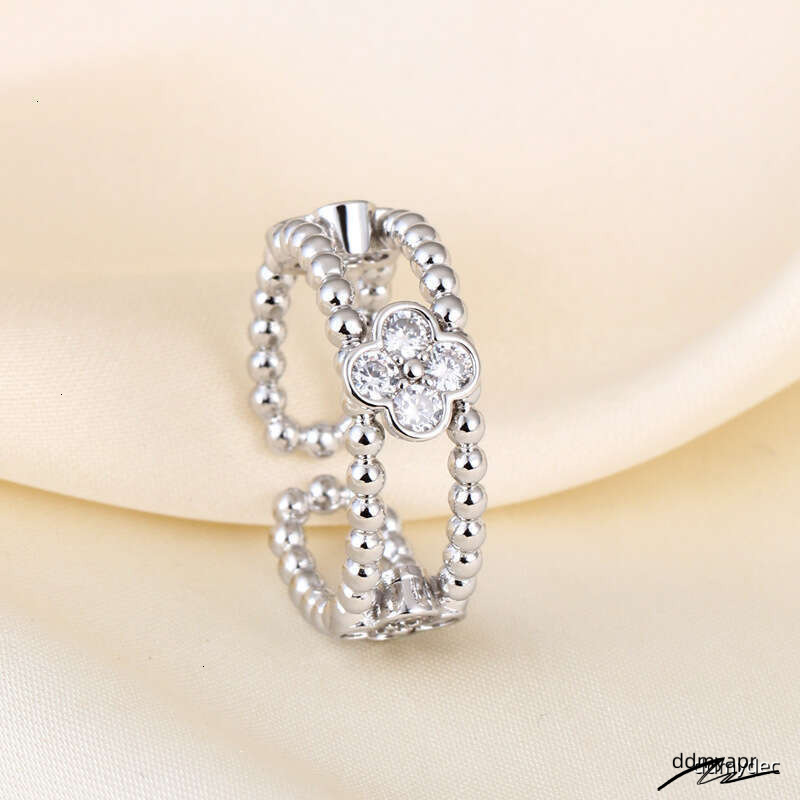 Colleactions Style Dia-Encrusted Kaleidoscope Four-Leaf Clover For Women ddmydec Fashionable High-End Open Ring ddmydec