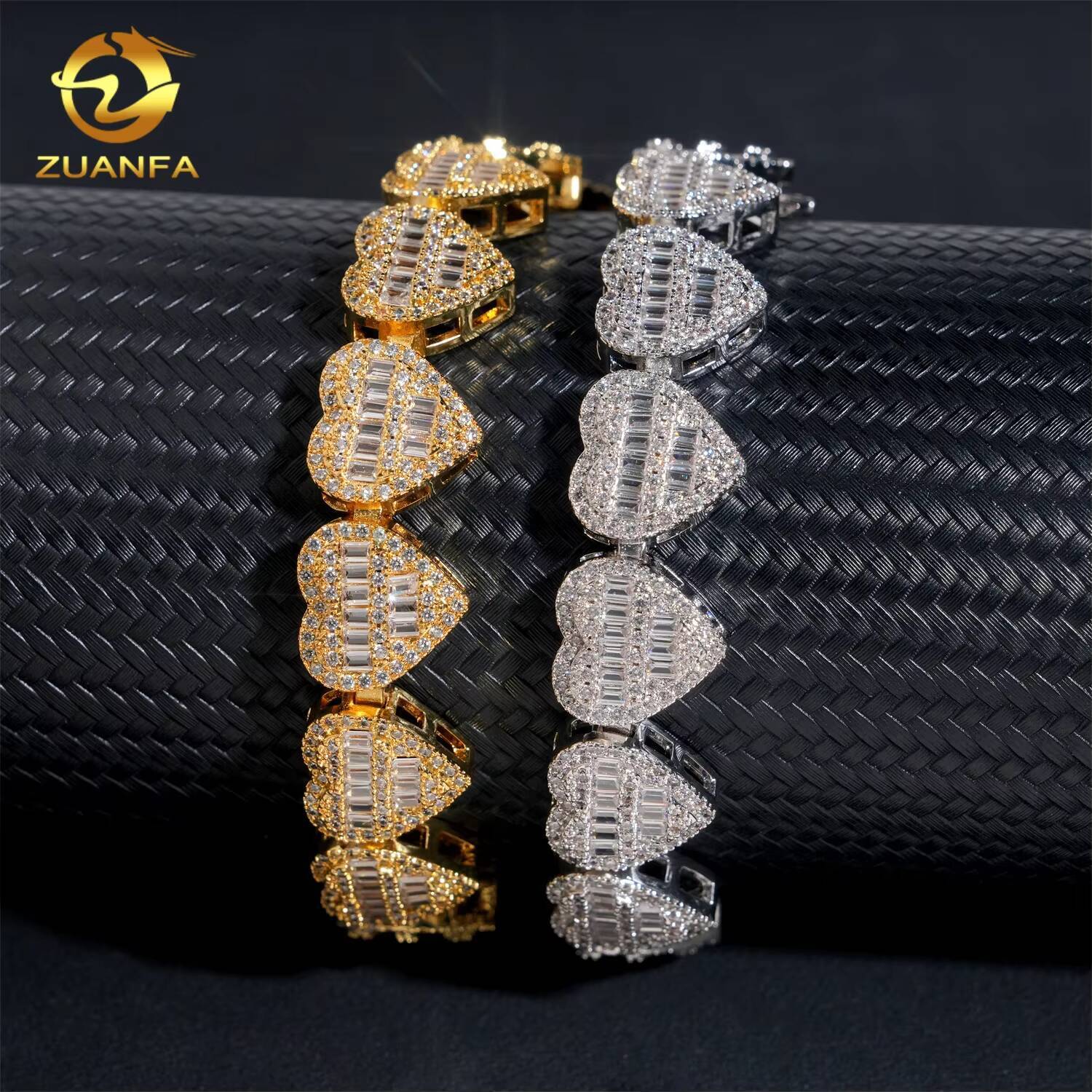 Baguette Cut 13mm Heart Cuban Link Chain Moissanite Hip Hop Jewelry Solid 925 Silver Iced Out Cuban Link Pass Diamond Tester