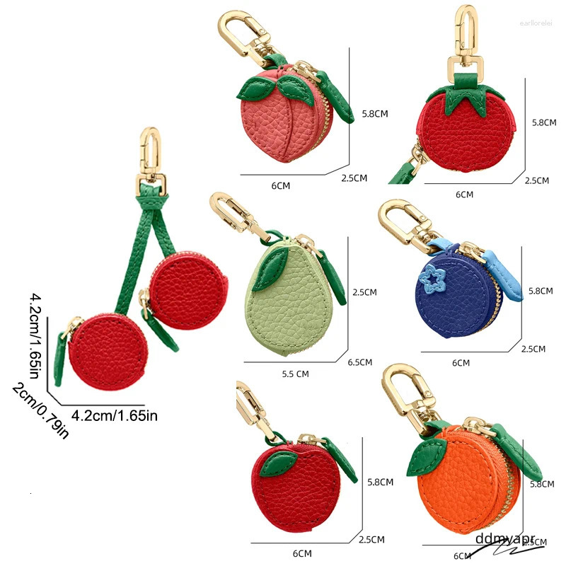 Keychains Cherry Blueberry Design Fruit Charm Coin Purse Ddmydec Microfiber Leather Cute Key Chain Mini Pouch Wallet Gift For Airtag Girl Women Ddmyde