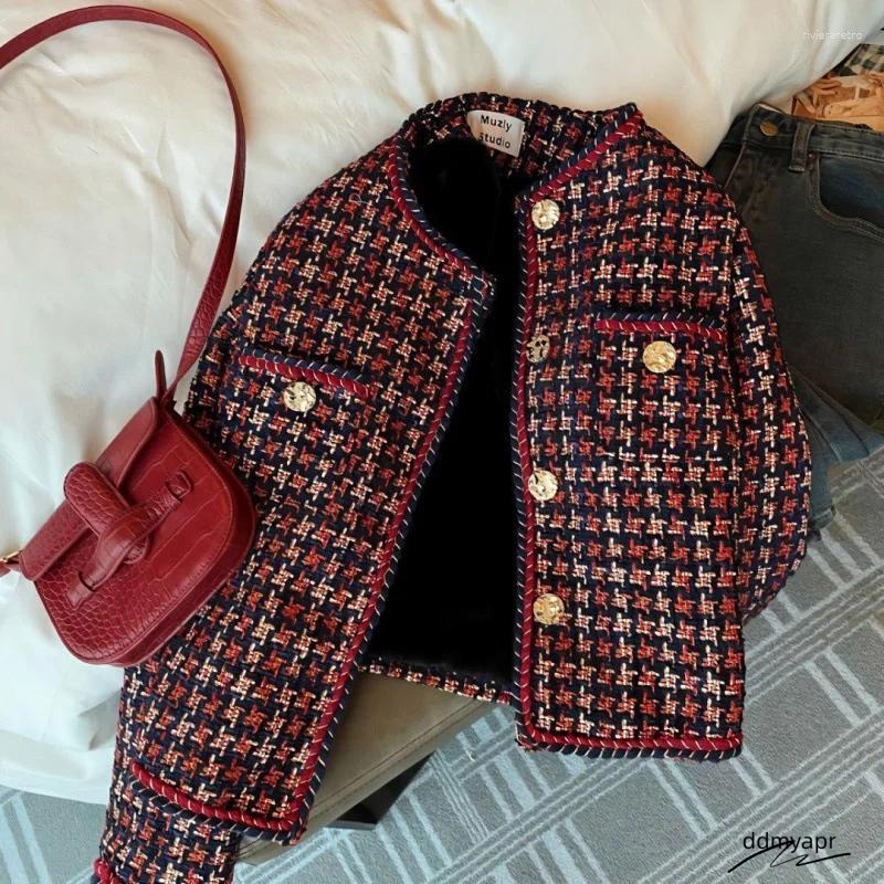Women's Jackets Women Jacket 2024 Autumn Winter Korean Small Fragrant Tweed Coat Female Fashion Wild Short Elegant Plaid Outwear ddmyday Ladies T