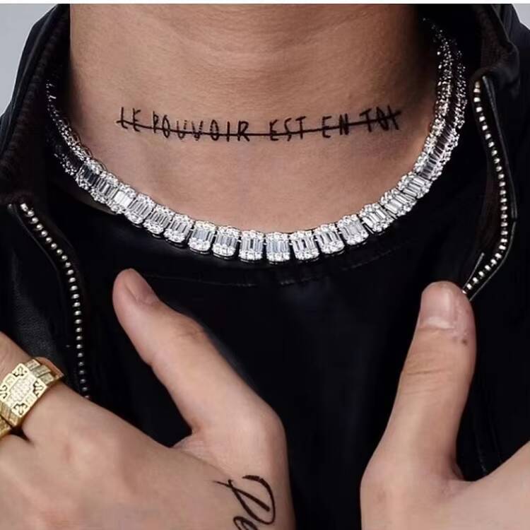 VVS Baguette Diamond S925 Silver GRA Moissanite 18k Gold Plated Necklace Hiphop Cuban Link Chain for Fashion Jewelry