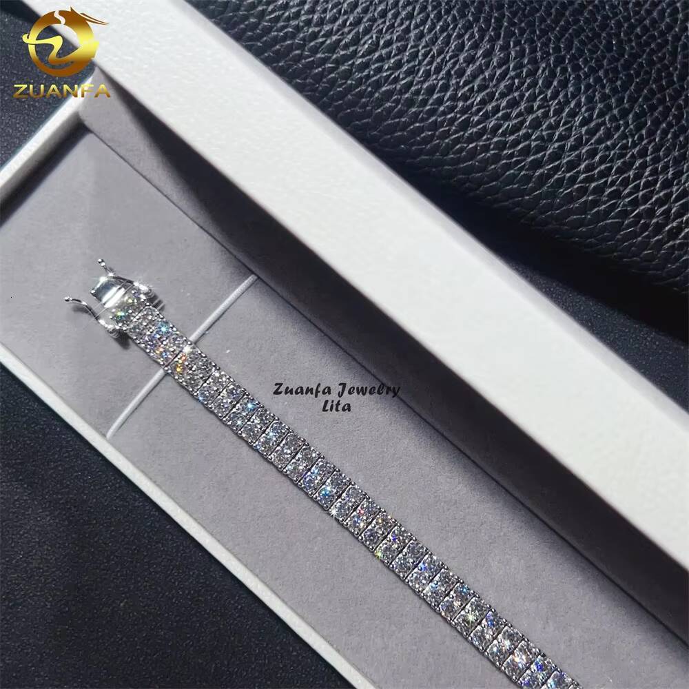 Pass Diamond Tester 925 Silver 3MM Moissanite Double Rows 6MM Width Tennis Chain Bracelet
