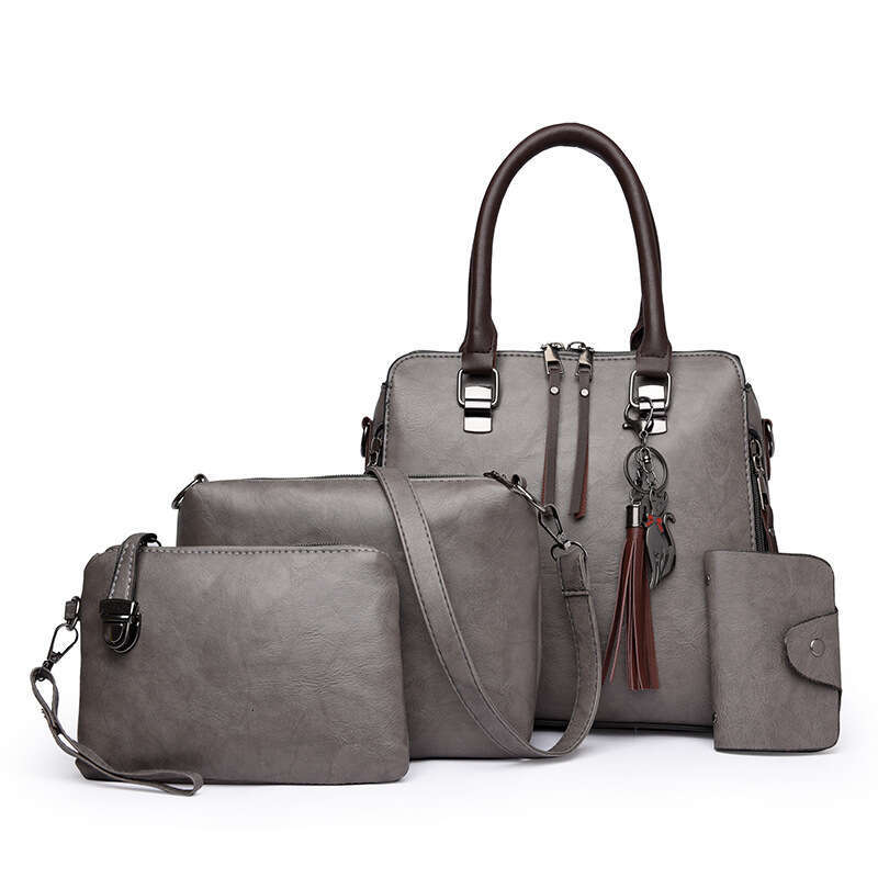 New Crossbody Mother Bag Oil Leather Single Shoulder Four-Piece Set Women's Handbag