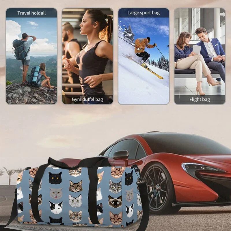 Cartoon Cat Head Large Capacity Luggage Bag Gifts 3D Cartoon Travel Duffels Hand Bag 250903