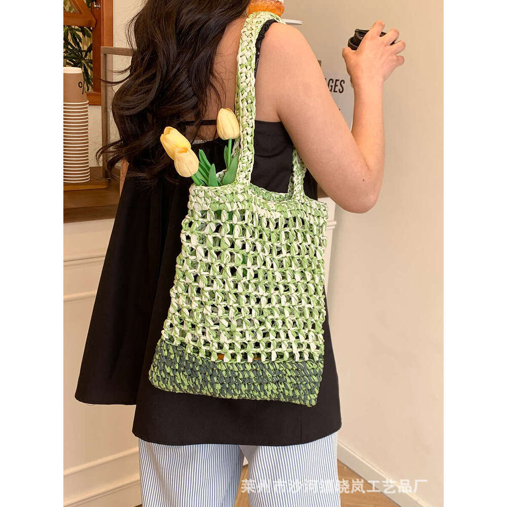 2025 New Simple Single Shoulder for Women, Hollow Crochet Straw Bag, Woven Handbag, Beach Vacation Women's Bag