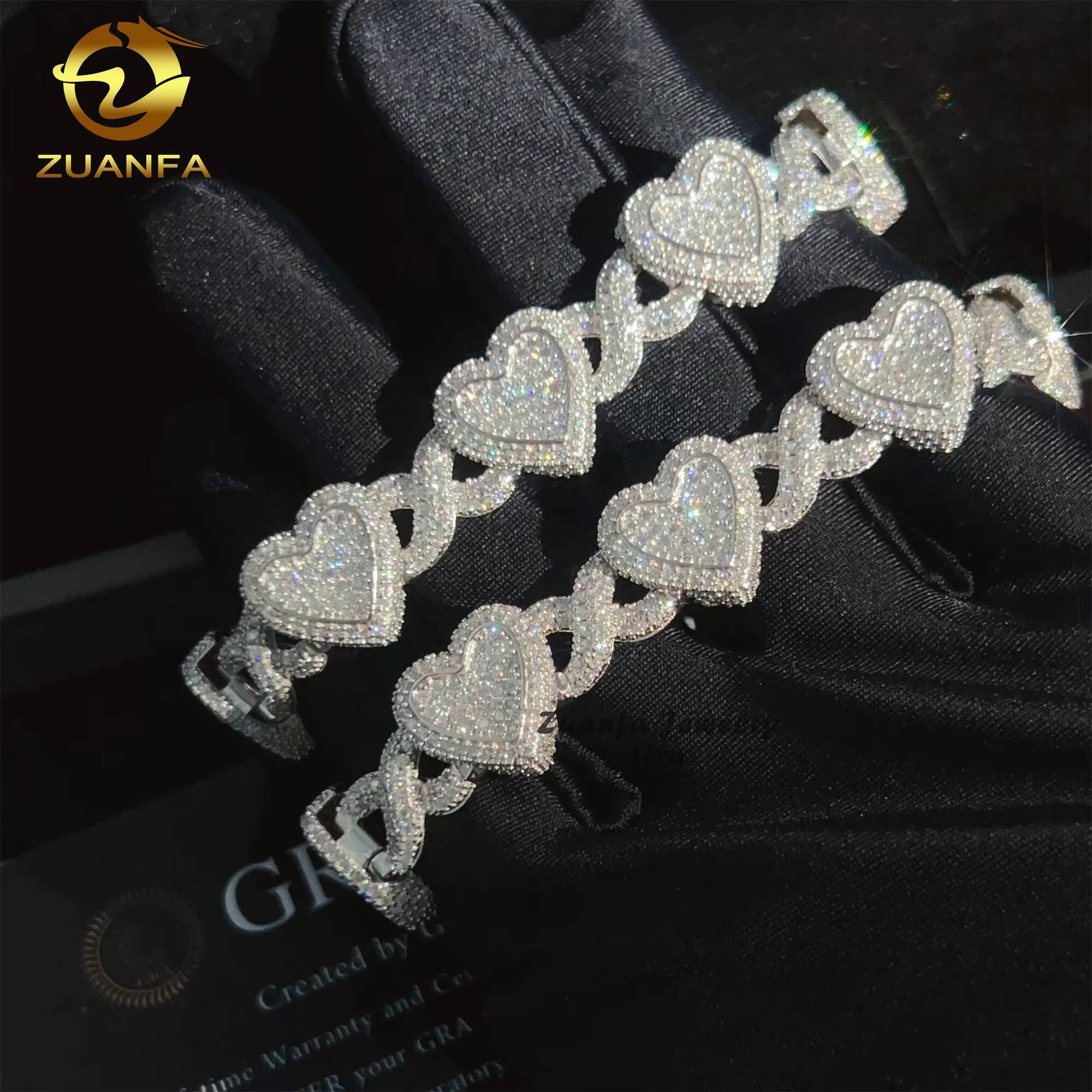 Iced Out Jewelry Heart Infinity Hip Hop Sparkle 925 Sterling Silver VVS Moissanite Diamond Cuban Link Bracelet