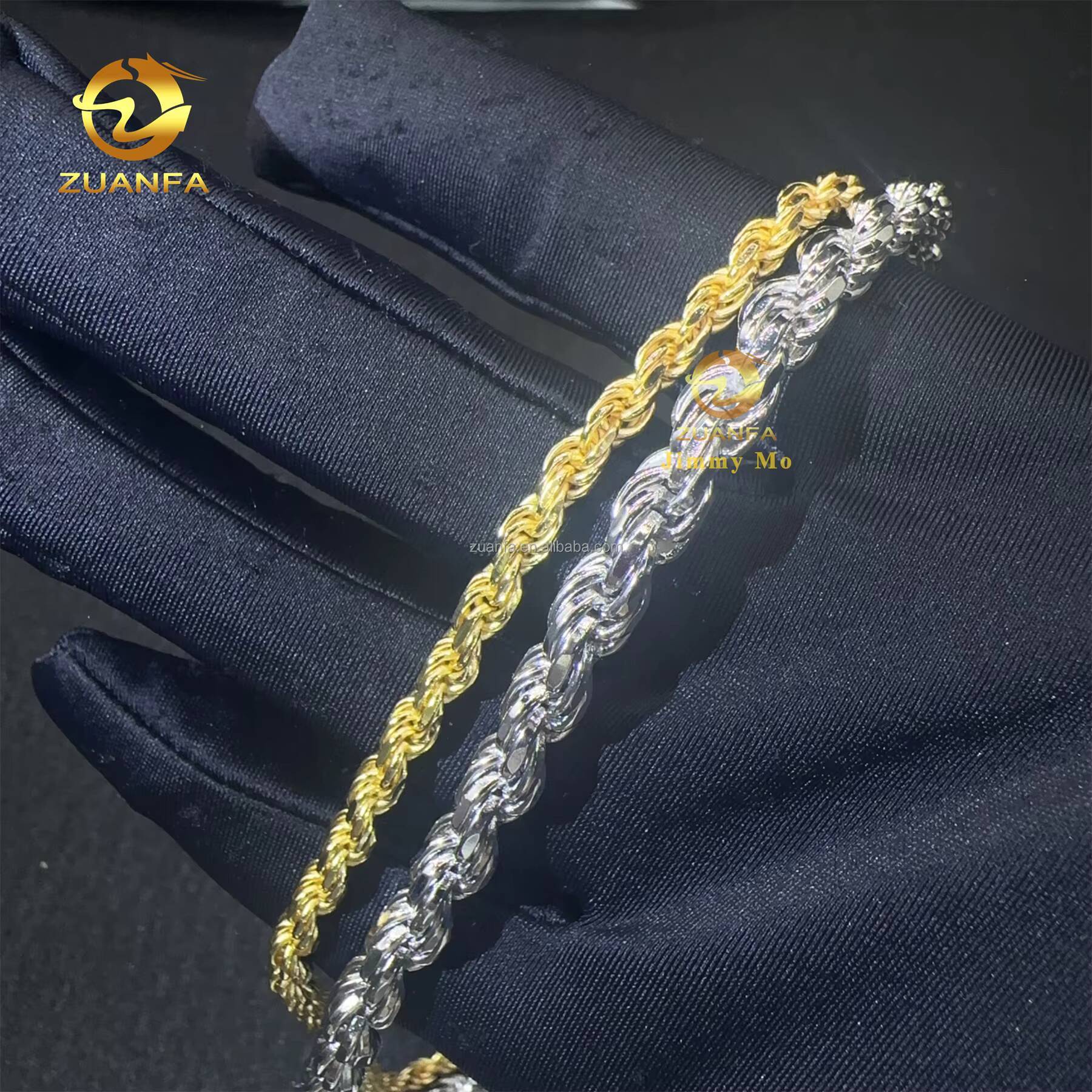 Fashion Iced Out Man Jewelry Hip Hop 925 Silver Solid Rhodium Gold Plated 4mm 6mm Sterling Silver Rope Chain