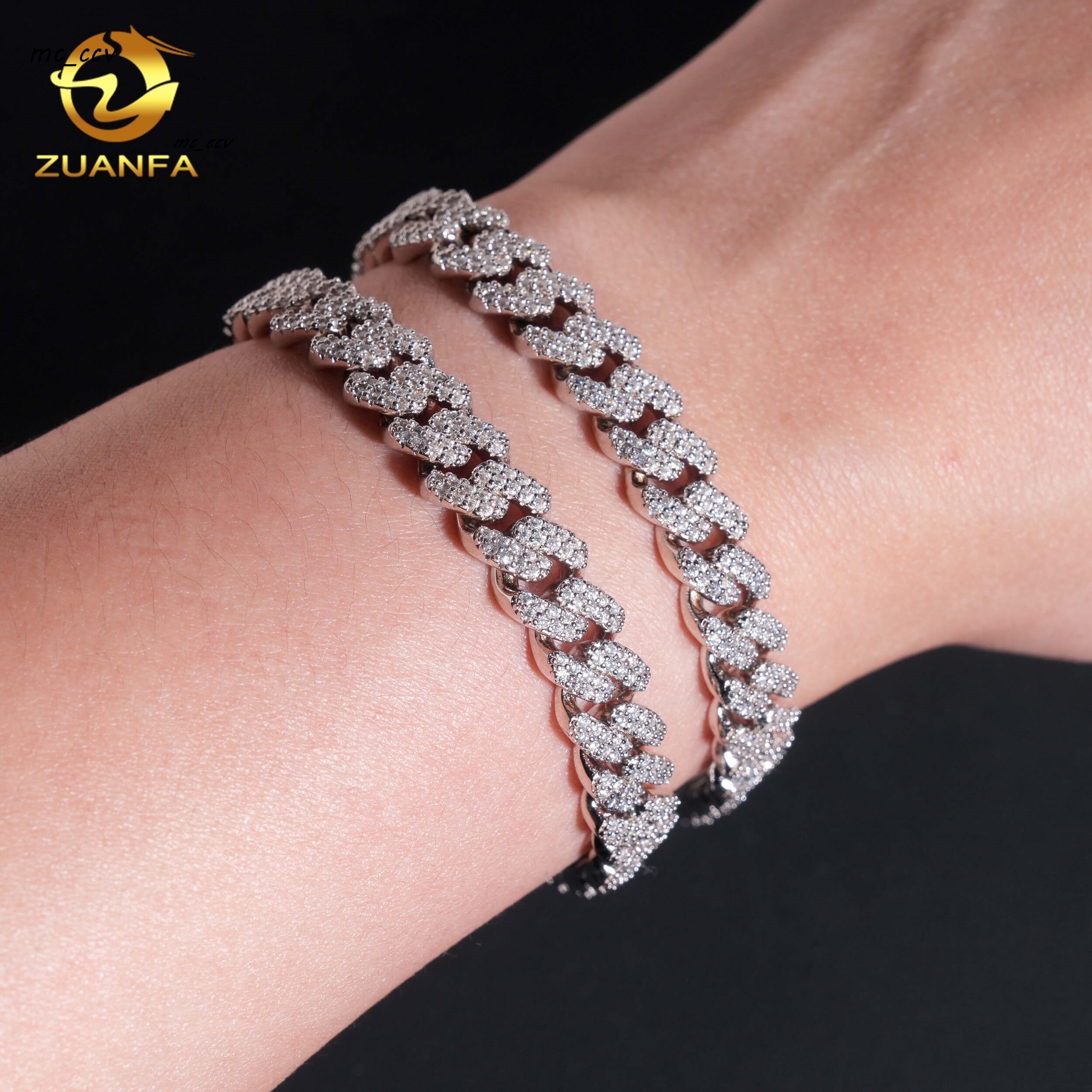 Fast Shipping 8mm Iced Out Bracelet 925 Sterling Silver Hip Hop Pass Diamond Test Moissanite Cuban Link Bracelet