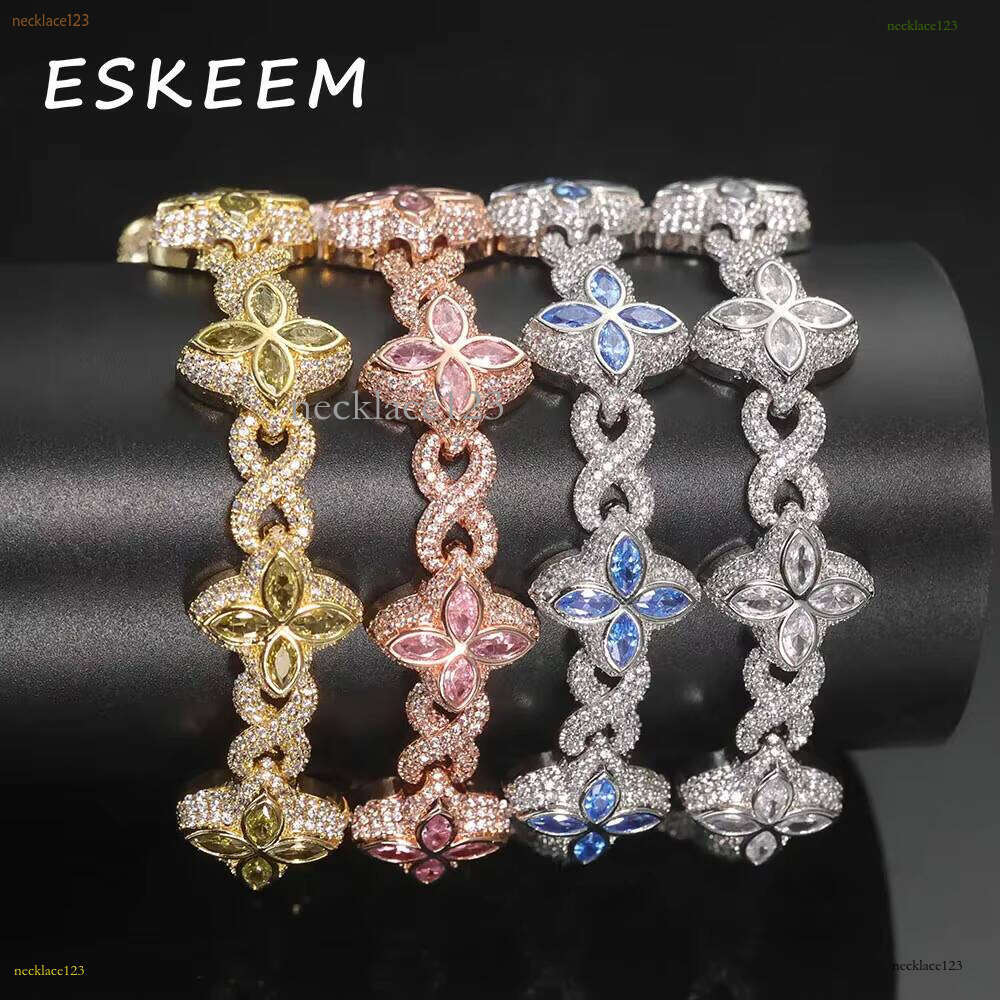 Eskeem Hip Hop Bracelet New Design Infinite Miami Cuban Link Chain Four Leaf Clover Iced Out Dia Flower Cross for Women Men