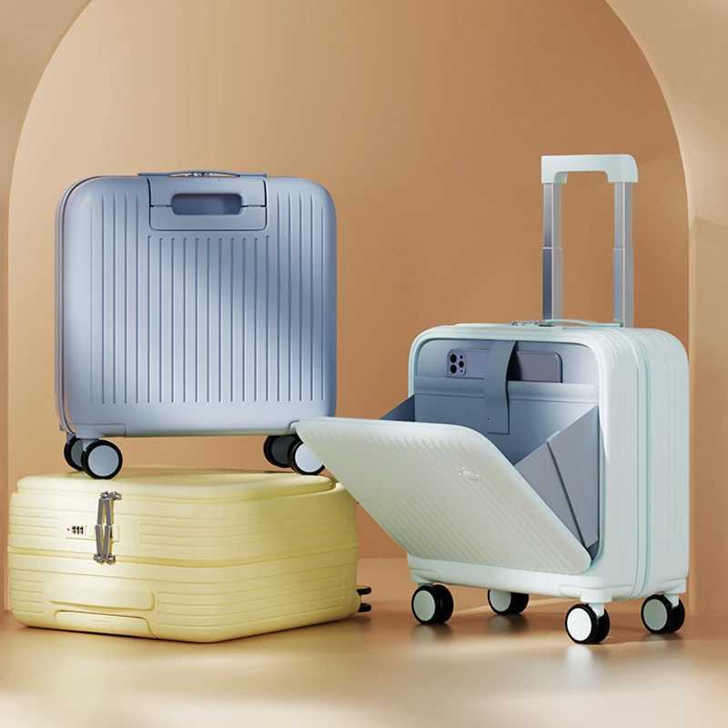 1820 inch Cabin Suitcase Front Opening Silent Wheel Trolley Case with Cup Holder Lightweight Luggage Z250905