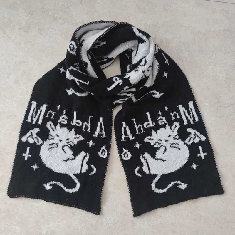 Devil Cat Scarfs Second Yuan Punk Y2k Janese Harajuku Street Winter Doublesided Knitted Thickened Warm Windproof Scarf CosplayXJ250905