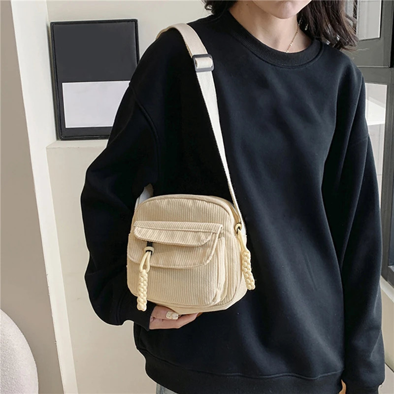Simple Versatile Crossbody Bag Fashionable Casual Small Square Bag Personalized Commuting Shoulder Bag Corduroy Unisex Trend 250903