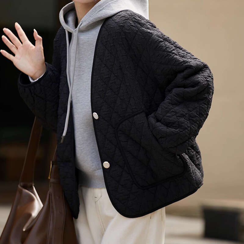 Diamond Grid Lightweight Versatile Layered Cotton Jacket Short Coat Women's High-End Autumn Winter New Style B5