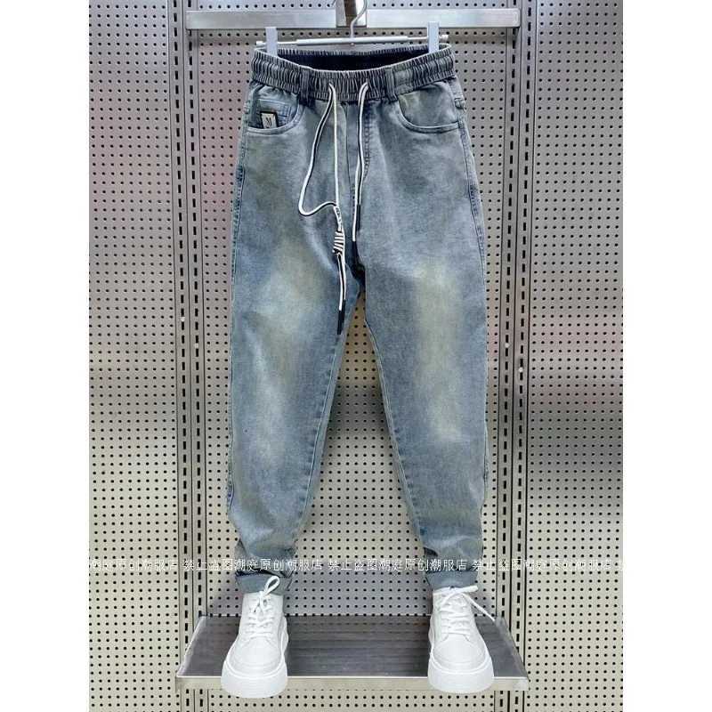 Spring Autumn New Kpop Loose Casual Mens Jeans Pants Highend Brand Loose Straight Pants Elastic Harlan Casual Trendy Dad Jeans W250905
