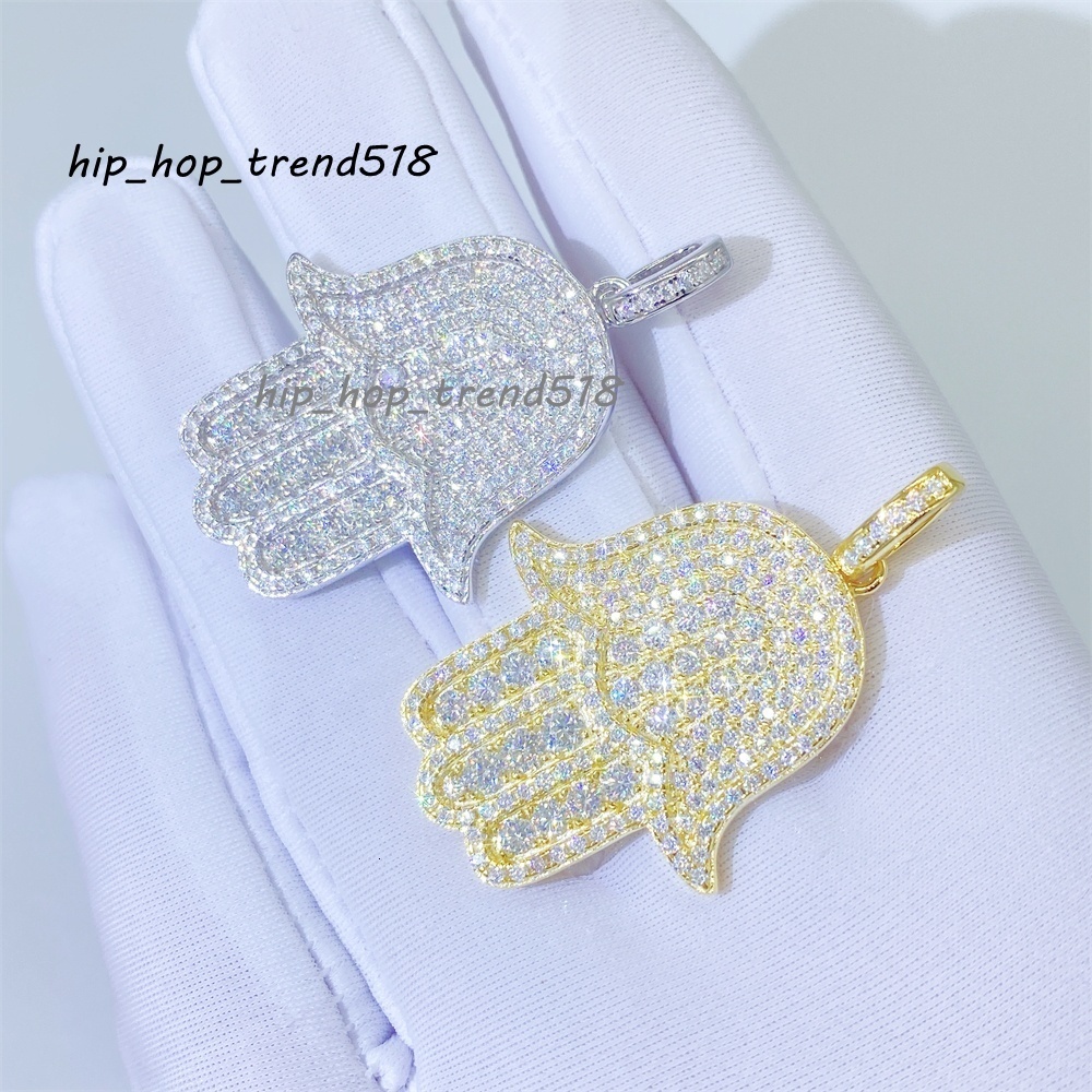 3D Hamsa Hand Pendant 925 Sterling Silver Moissanite Diamond Pendant Hip Hop