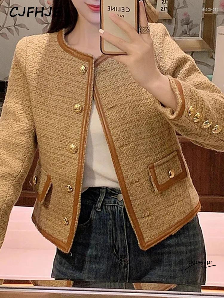 ddmyday Women's Jackets CJFHJE High Street O-Neck Vintage Women Elgeant Woolen Tweed Brand Jacket Lady Autumn Winter Fashion Suit Coats Female
