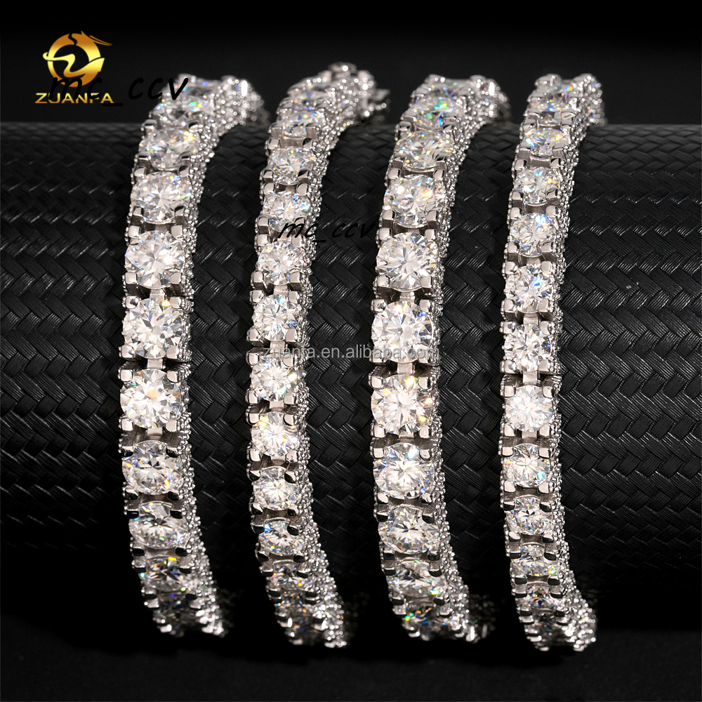Fashion Style New Arrivals Bulk Stock 5mm 65mm S925 Silver Iced Out Hip Hop VVS Moissanite Diamond Cluster Tennis Bracelet