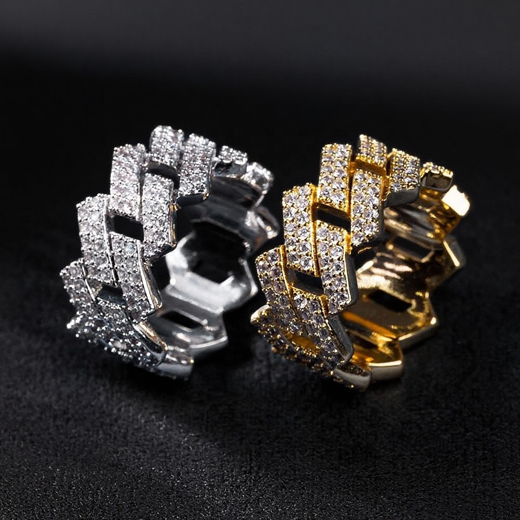 Custom Jewelry Hip Hop Solid 9K 10K 14K 18K Gold IGI VS VVS Lab Grown Diamond Iced Out 2 Rows Cuban Eternity Band Ring for Men