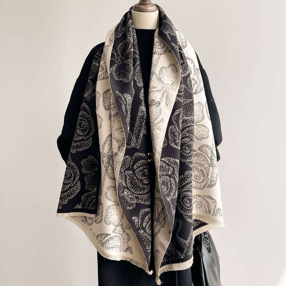 Scarf for Women Autumn Winter Imitation Cashmere Camellia Neck Warmer Versatile Fashion Double-Sided Thickened Couple's Warm Shawl