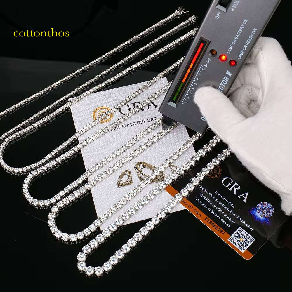 Wholesale Mens Women 2 3 4 5 6mm sterling sier iced out lab grown vvs dia mossanite moissanite cluster tennis chain