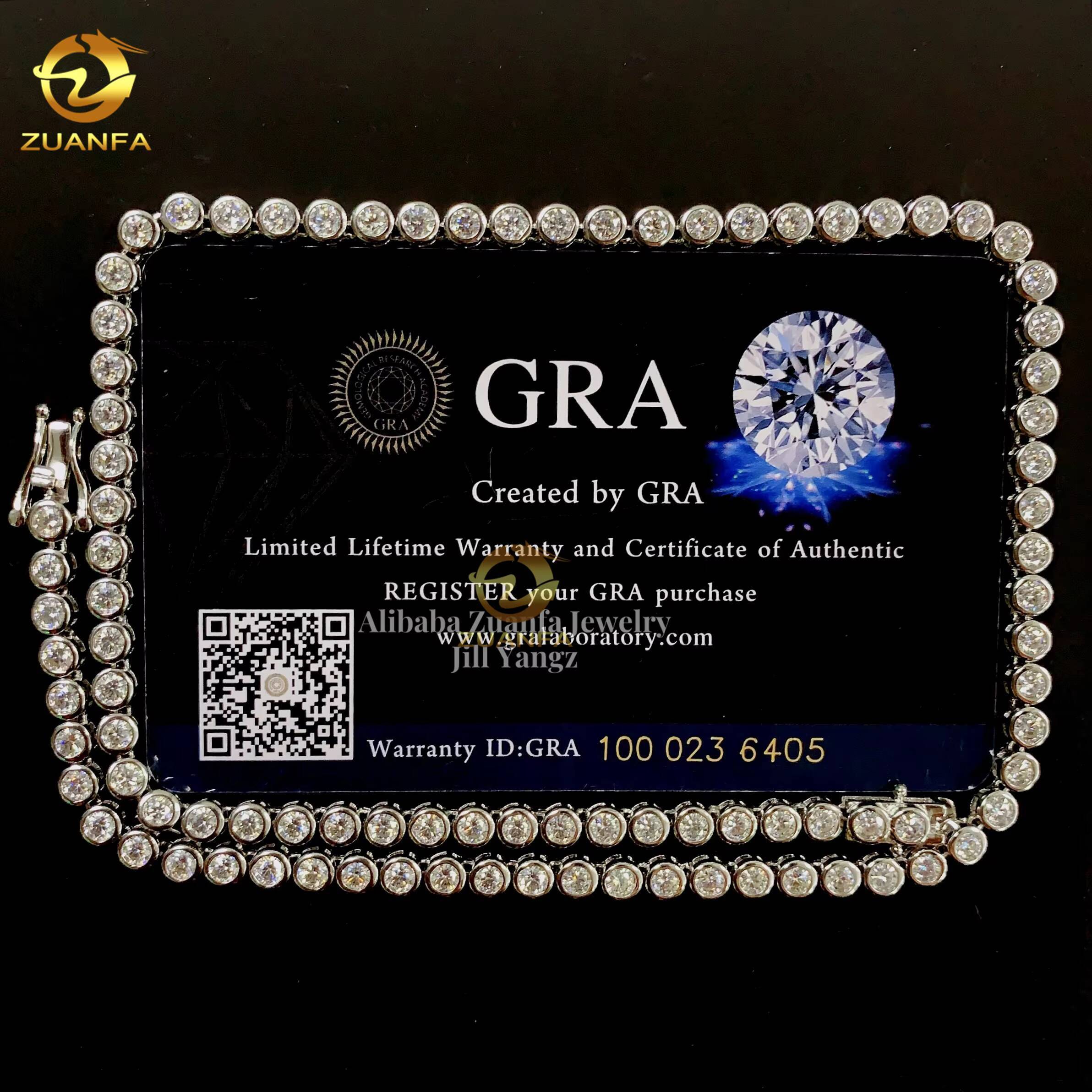 Zuanfa Jewelry Bezel Setting VVS Moissanite Tennis Chain Necklace 3mm Gift Idea Moissanite Chain