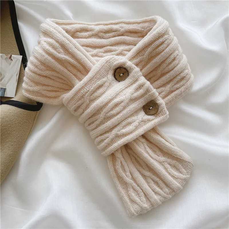 Korean Women Cross Scarf Solid Color Kintted Woolen Scarves Fashion Girl Short Neckerchief Winter Windproof Warm Neck Collar XJ250905