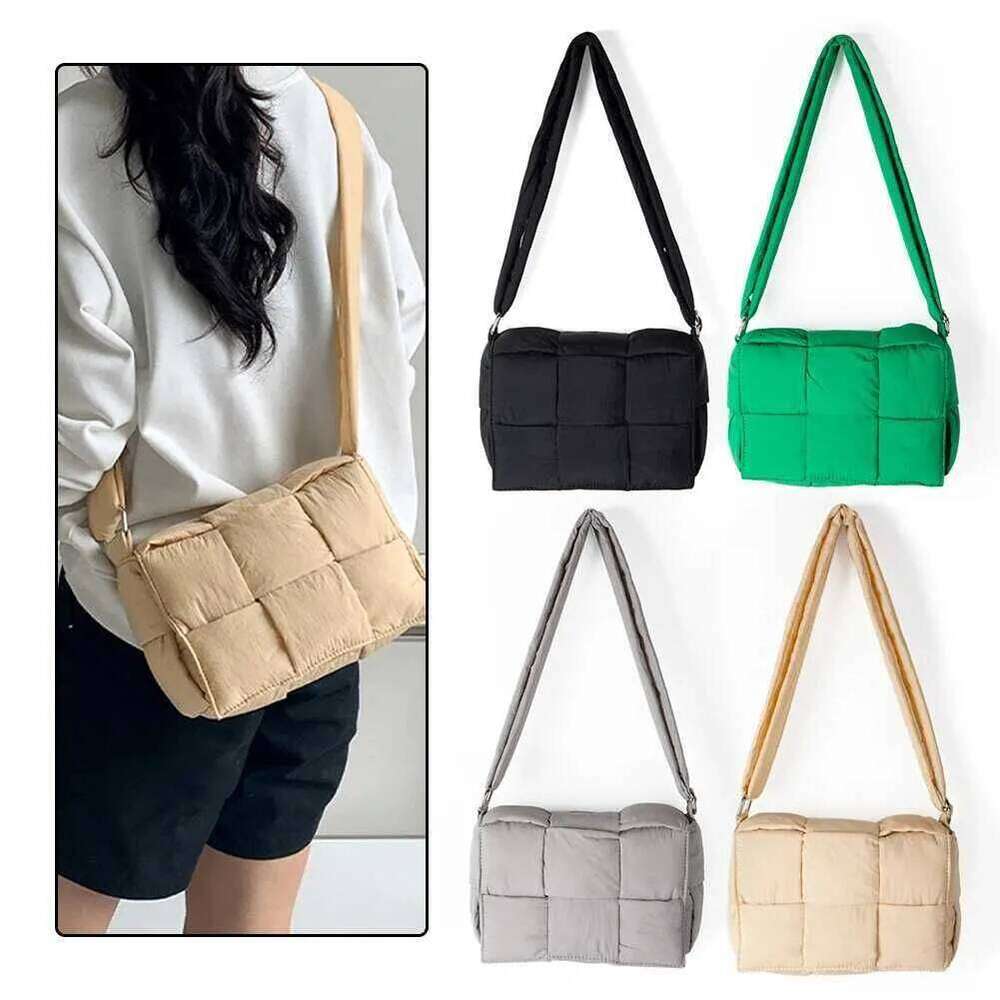 Women Padded Satchel Versatile Puffy Crossbody Lightweight Solid Messenger Woven Shoulder Fashion Bag With Pursec241216