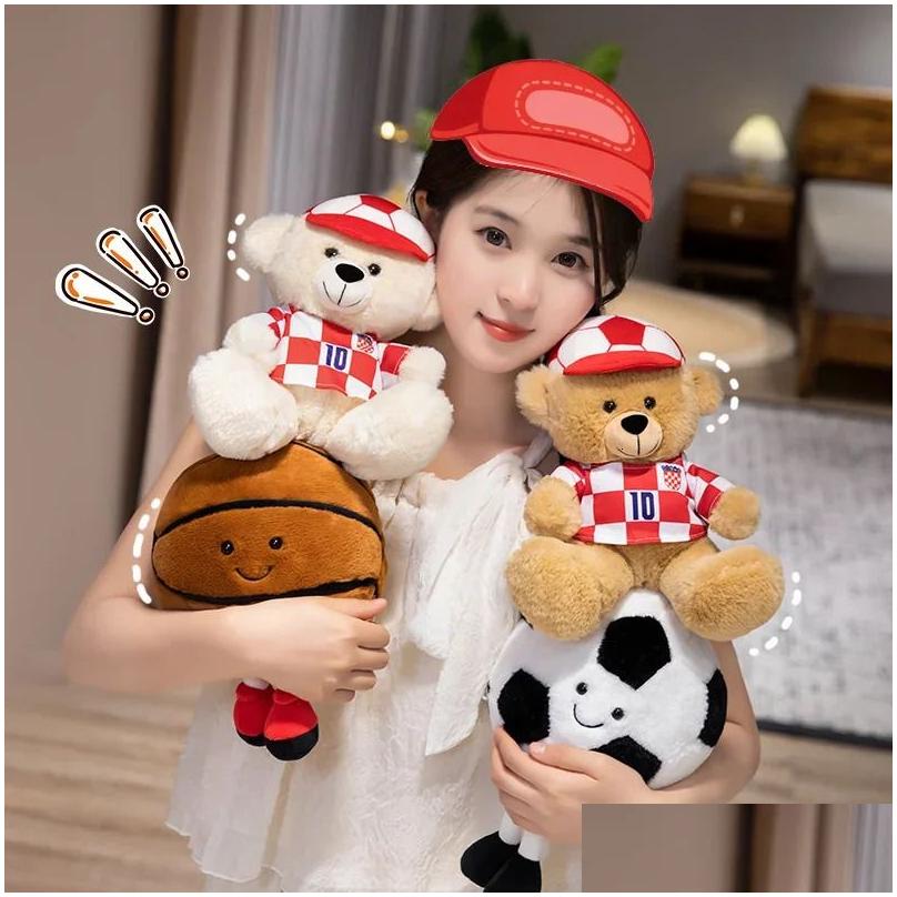 Plush Dolls 25Cm Cute Football Basketball Doll Teddy Sports Pillow Fun Shape Cushion Childrens Gift Cup Ball Toy Drop De Ot4Pm XJ260303