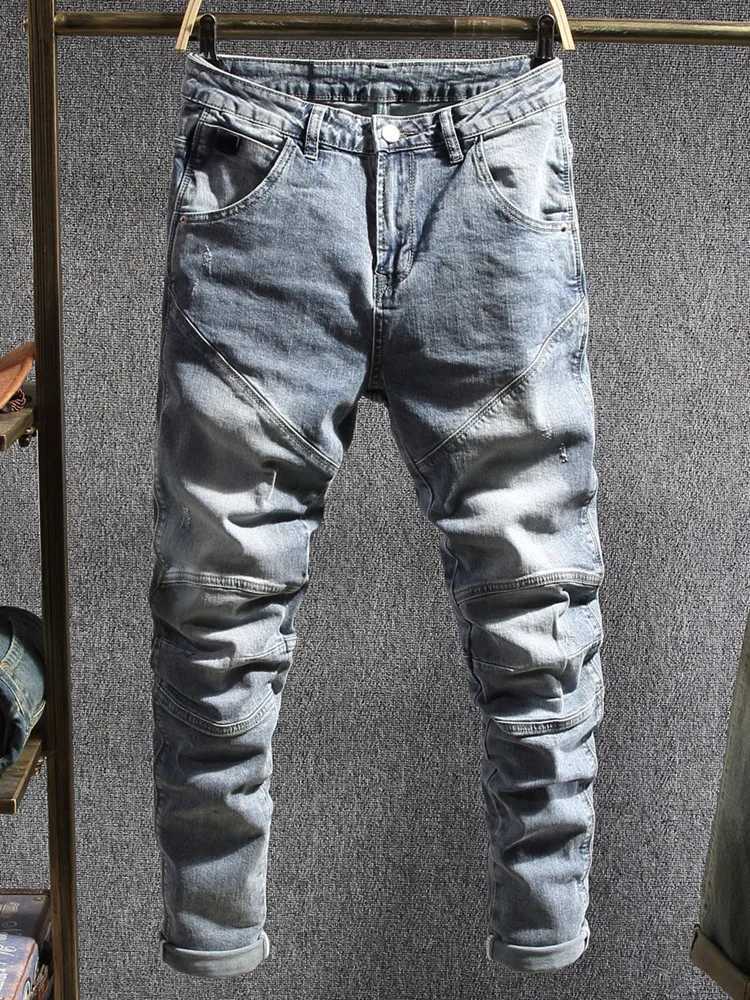 Autumn and Spring Fashion Trend Pure Color Retro Sports Elastic Jeans Mens Casual Comfortable Straight High Quality Denim Pants W250905