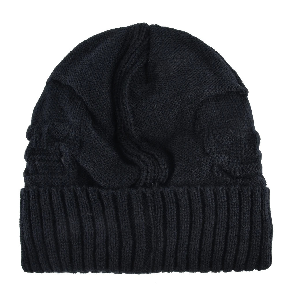 Winter Beanies Men Knitted Skull Pattern Solid Color Hat With Metal Skulls Skullies Mens Knit Thick Hats Add Velvet 250905