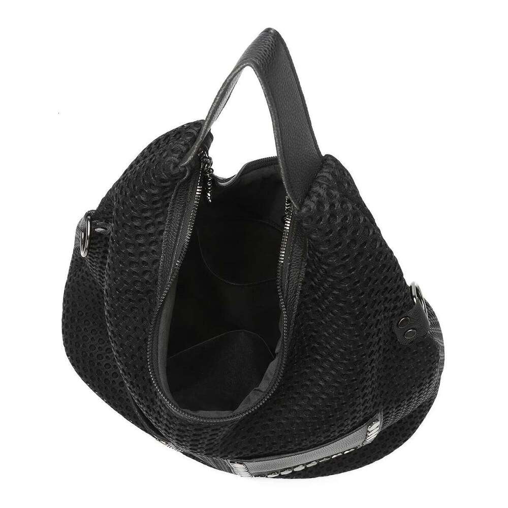 Large Capacity Mesh Fabric Shoulder Women Korea Style Black Lazy Hobos Bags Solid Revit Vintage Packages Big Handbags