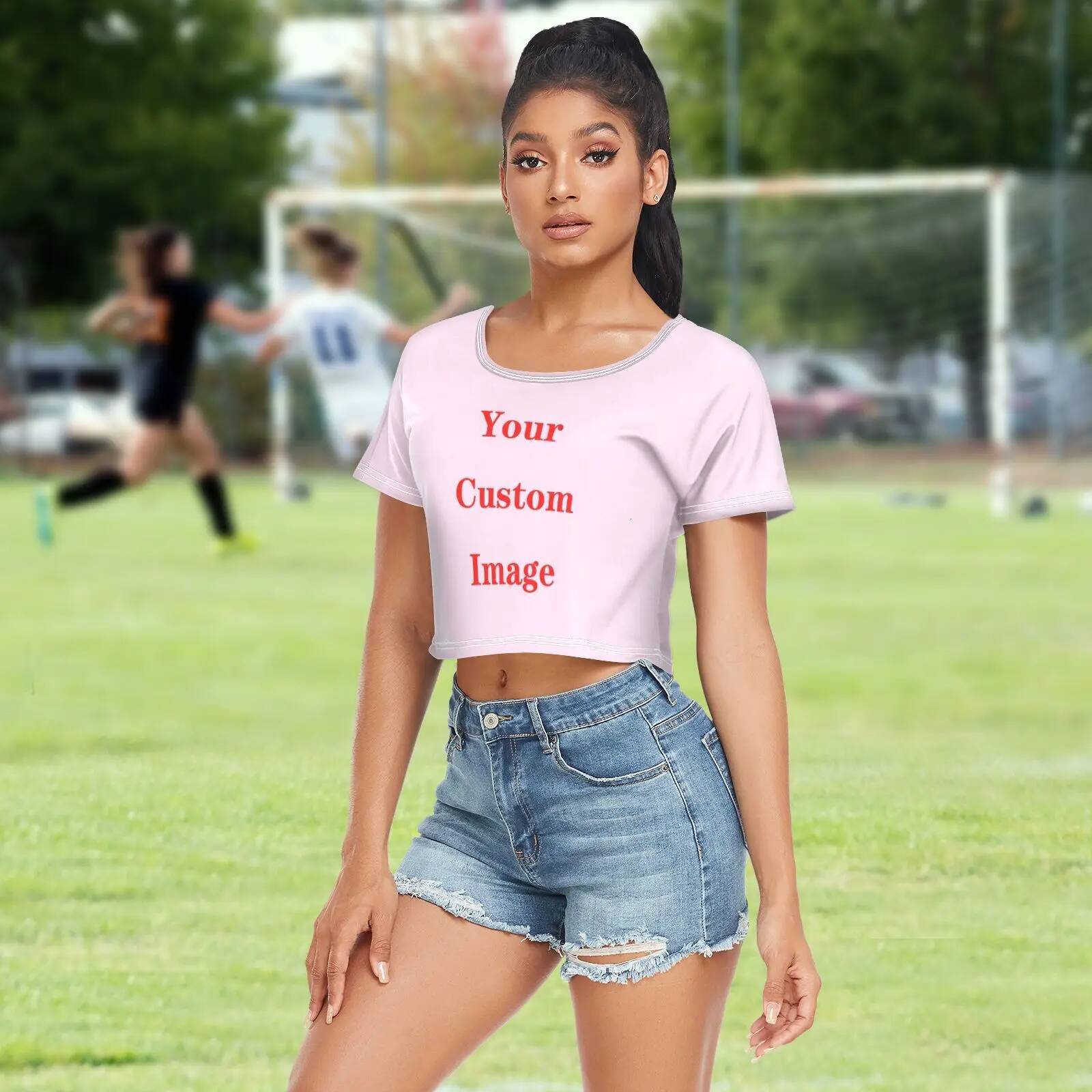 Spring And Summer New Open Navel High Waist Short Sleeve T-shirt Simple Round Neck Pullover Custom Image