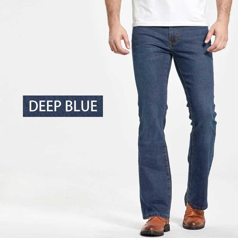 Mens Boot Cut Jeans Slightly Flared Slim Fit Blue Black Trousers Designer Classic Male Stretch Denim Pants W250905