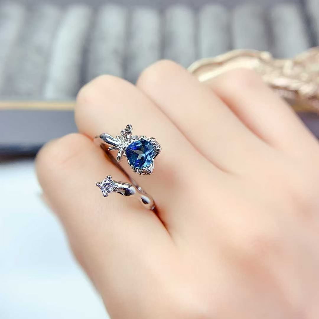 925 silver adjustable ring natural topaz ring 6mm 0.6ct heart shape topaz jewelry with certificate