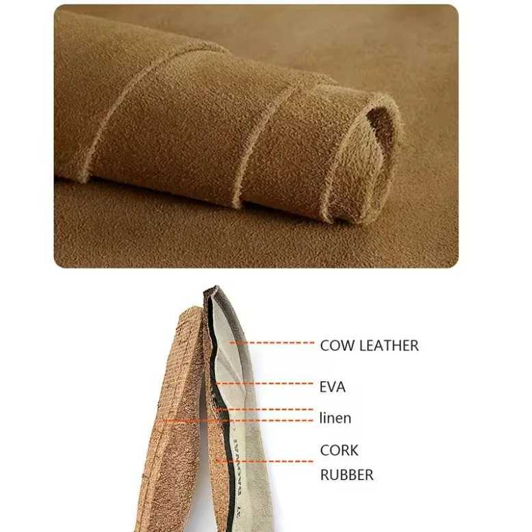 Classic Cork Sandals For Women Men Soft Cow Suede Leather Thick Sole Cork Slippers Summer Home Flat Sandals with Arch Support W250905