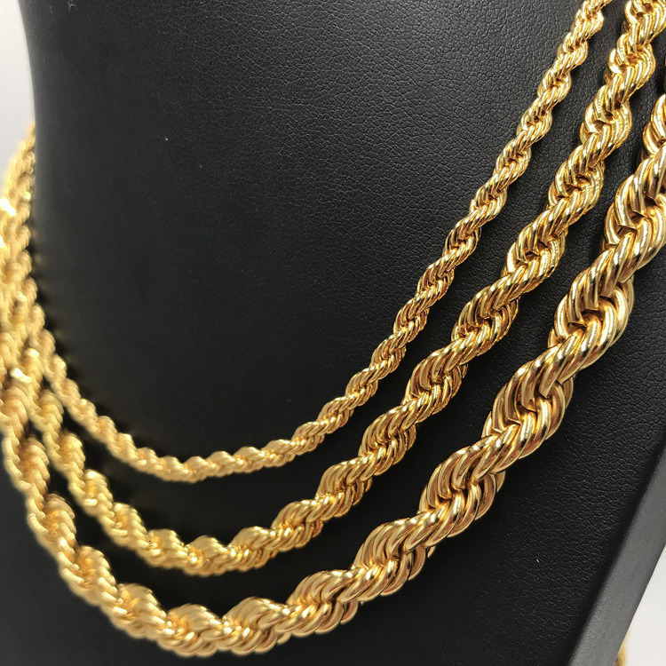 Wholesale Custom Size Stainless Steel Jewelry 3mm 4mm 5mm 6mm Hip Hop Gold Rope Chain Necklace