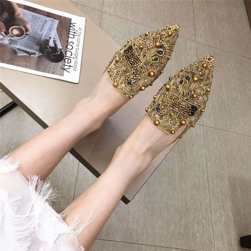 Mesh Hollowed-Out Half-Slippers For Women 2024 New Summer Pointed Flat-Bottomed Outdoor Fairy Low-Heeled Muller Slippers