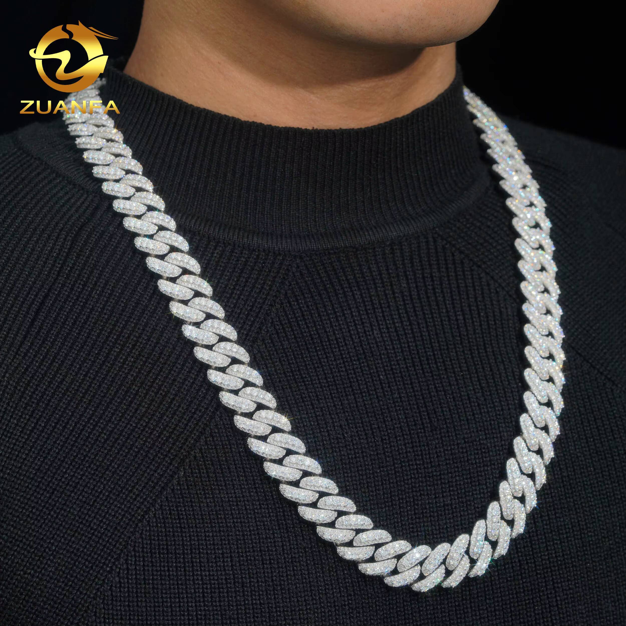 VVS Diamonds Custom Necklace Hip Hop Jewelry 925 Sterling Silver 12mm 16mm Iced Out Moissanite Cuban Link Chain