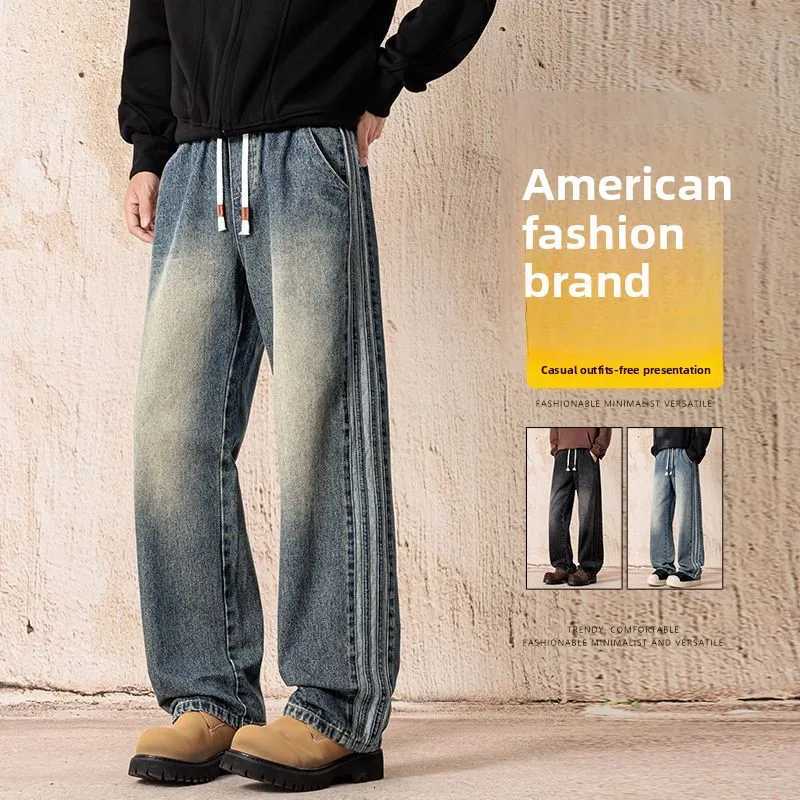 Mens Casual StraightLeg Jeans Bell Bottoms American Style Loose Fit Pants Autumn Denim Floor Pants Men Clothing Trouser Jeans W250905