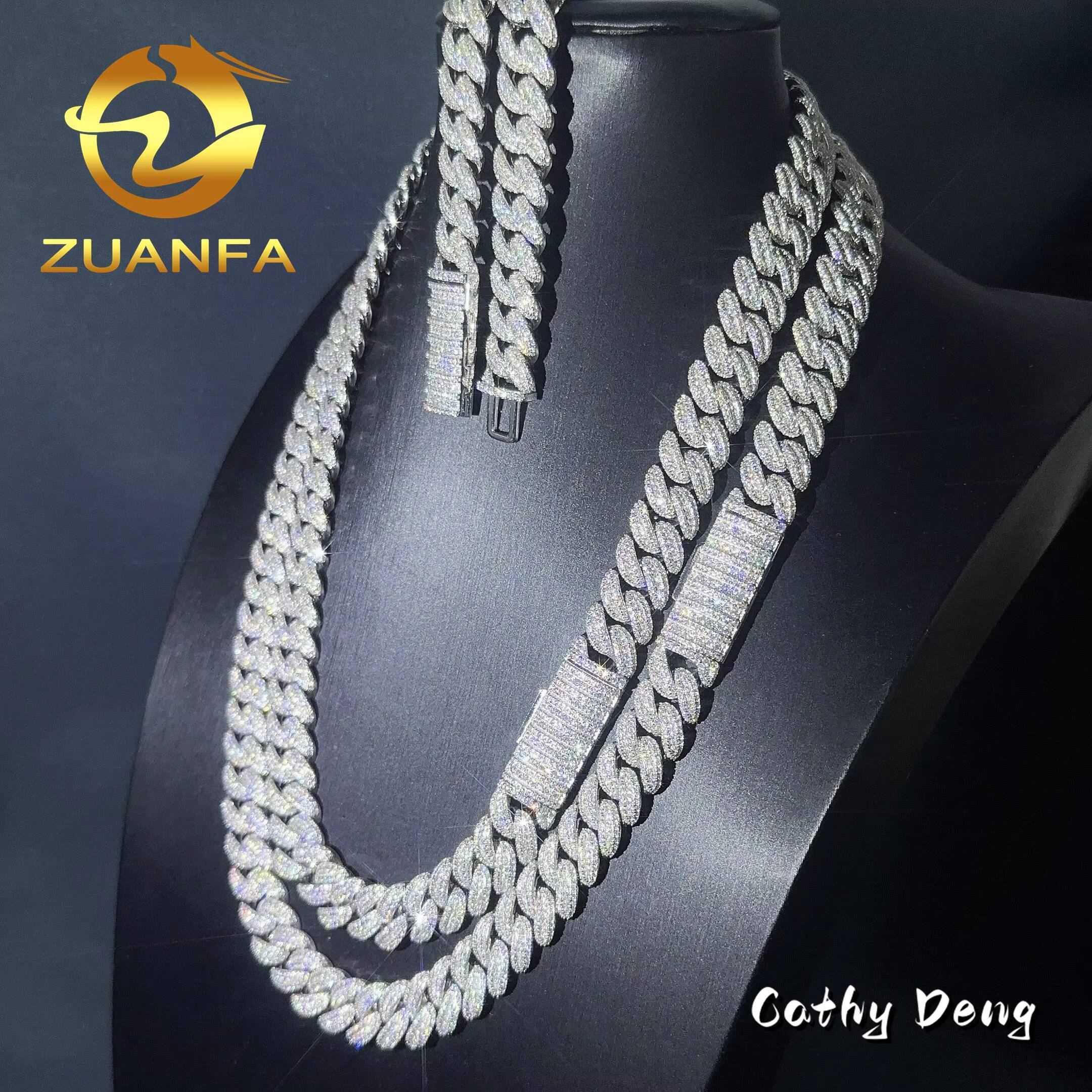 Hot Sale Hip Hop Jewelry 13mm Bling Moissanite Cuban Chain for Men 925 Silver Iced Out Cuban Link Bracelet Pass Diamond Test