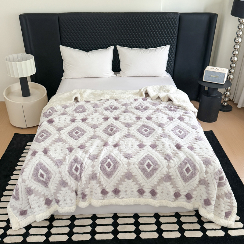 Free Shipping Light Luxury Jacquard Hollow Tafu Fleece Blanket Thickened Warm Nap Cover Carpet Lamb Fleece Double Layer Sofa Blanket